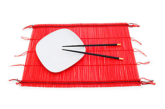 筷子,盘子,竹垫