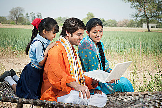 农民,家庭,笔记本电脑,印度