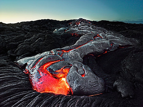 火山,火山爆发,火山岩,红色,热,熔岩流,美国,夏威夷,北美