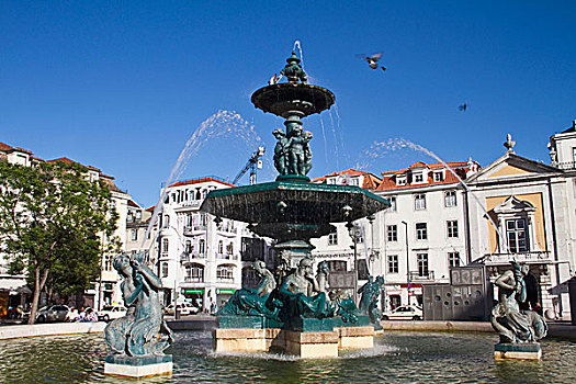 葡萄牙,里斯本,巴洛克,喷泉,罗西奥,附近
