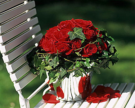 花束,红玫瑰,花园椅