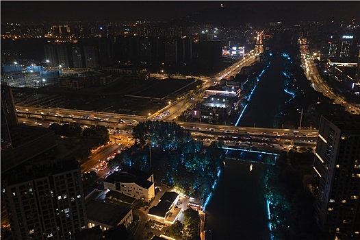 浙江省杭州市上塘河古运河街区夜景