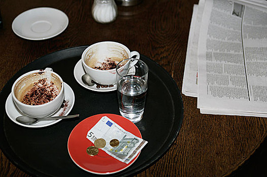 欧洲货币,咖啡,桌子