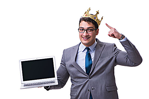 国王,商务人士,拿着,笔记本电脑,隔绝,白色背景,背景
