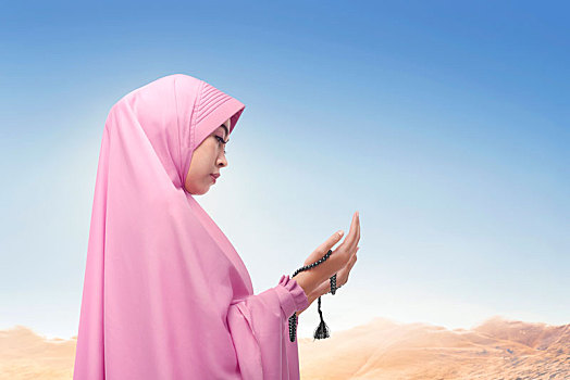 宗教,亚洲人,穆斯林,女人,戴着,薄纱,祈祷