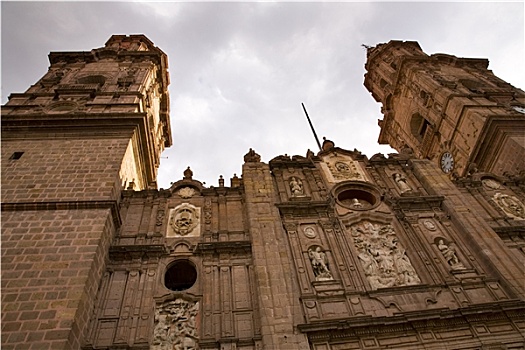 大教堂,尖顶,仰视,莫雷利亚,墨西哥