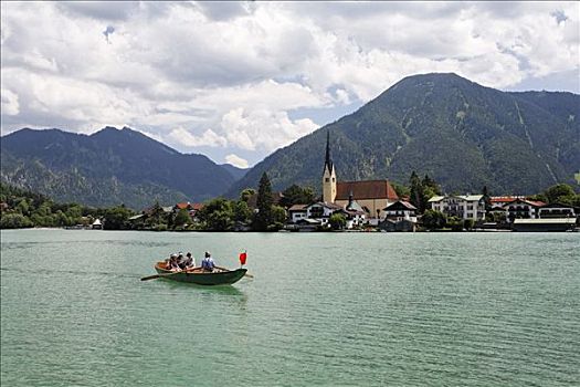 湖,泰根湖,渡船,上巴伐利亚,德国