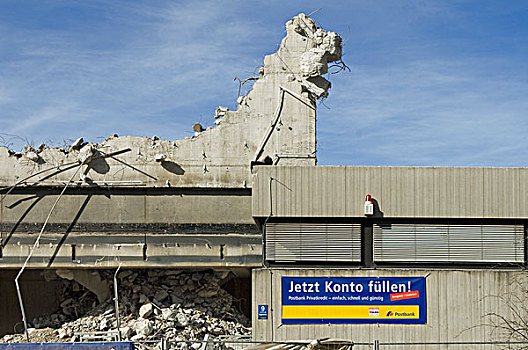 毁坏,柱子,办公室,建筑,经济危机,古怪,关系,广告,遗址,慕尼黑,巴伐利亚,德国,欧洲