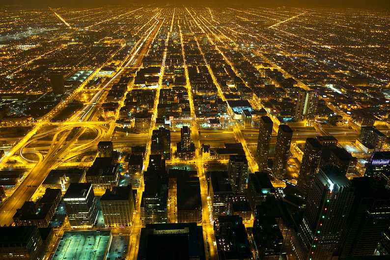 夜晚_城市灯光_俯视_城市_夜景_芝加哥__图片素材