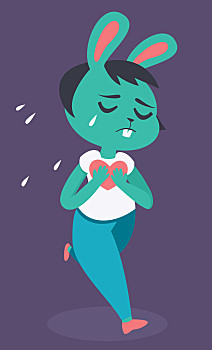 悲伤,卡通,兔女郎,跑,哭,矢量,插画,拿着,心形,靠近