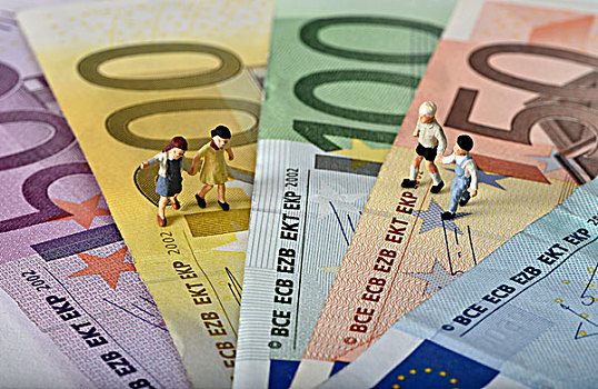 孩子,欧元,货币,象征,支持,费用