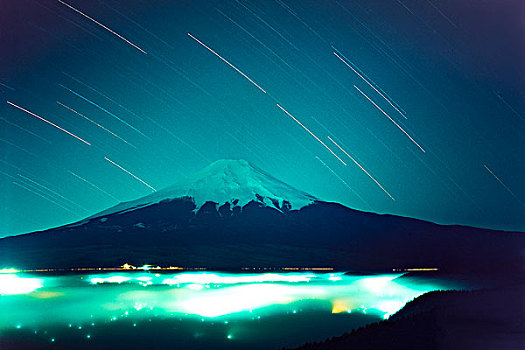 夜景,山,富士山