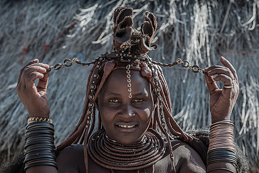 辛巴族,婚姻,女人,赠送,头饰,地区,纳米比亚,非洲