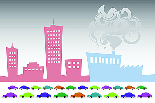 韦格特汽车,插画,污染,产业,背景,设计