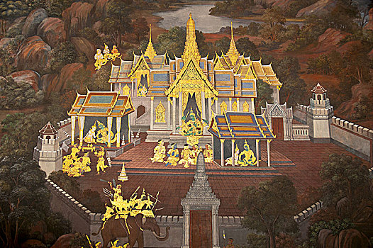泰国,壁画,画廊,寺院,庙宇,翡翠佛,曼谷