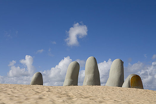 手,雕塑,海滩,乌拉圭