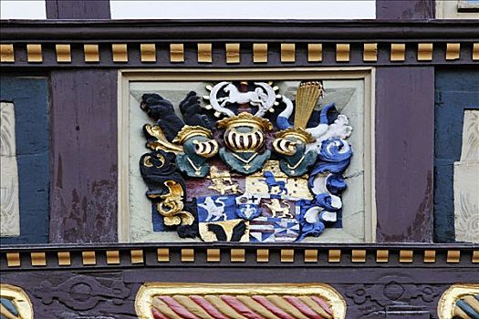 中世纪,盾徽,半木结构房屋,涂绘,大教堂,哈尔茨山,萨克森安哈尔特,德国,欧洲