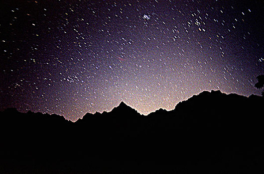 山,剪影,夜空,星