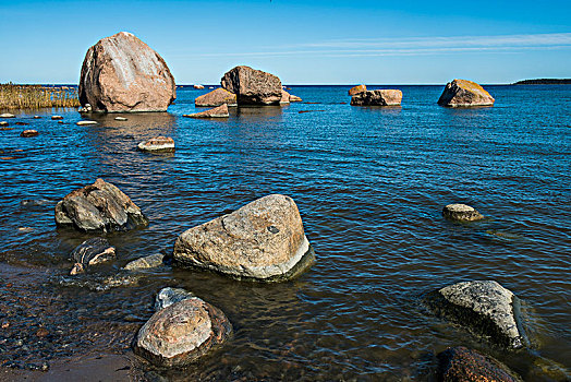 漂石,岸边,波罗的海,海岸,海湾,芬兰,爱沙尼亚,欧洲