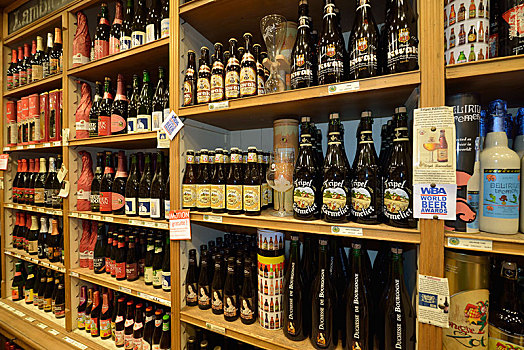 架子,不同,啤酒,酒品商店,布鲁塞尔,区域,比利时,欧洲