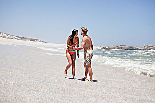 伴侣,享受,海滩