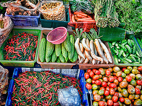 泰国,新鲜,蔬菜,街边市场