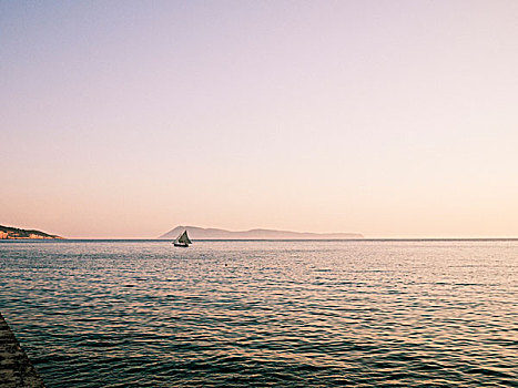 帆船,海上,黄昏,克罗地亚