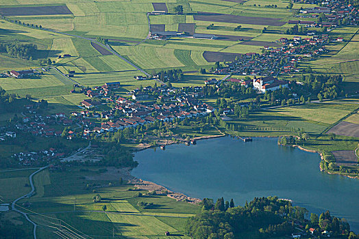 风景,科赫尔湖,教堂,巴伐利亚,德国