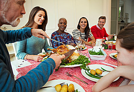 家庭,享受,圣诞节,火鸡,餐饭,桌子