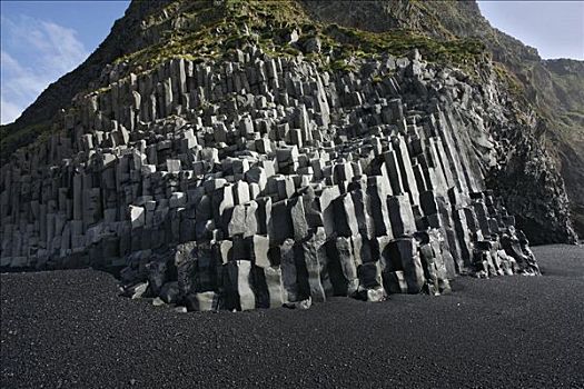 玄武岩,柱子,海滩,南方,海岸,冰岛,欧洲