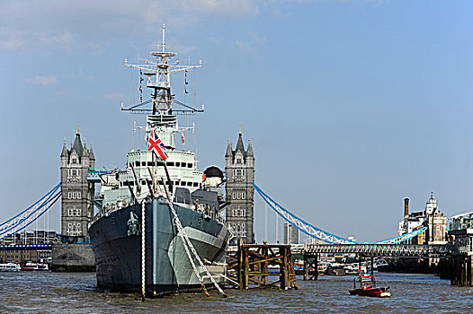 塔桥,后面,贝尔法斯特,博物馆,船,战争,泰晤士河,伦敦南岸,伦敦,英格兰,英国,欧洲