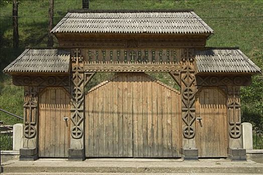 雕刻,木头,门口,马拉穆列什,罗马尼亚