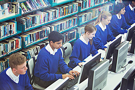 学生,工作,电脑,图书馆