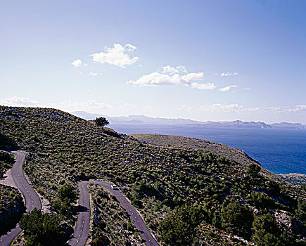 弯曲,沿岸,道路,马略卡岛