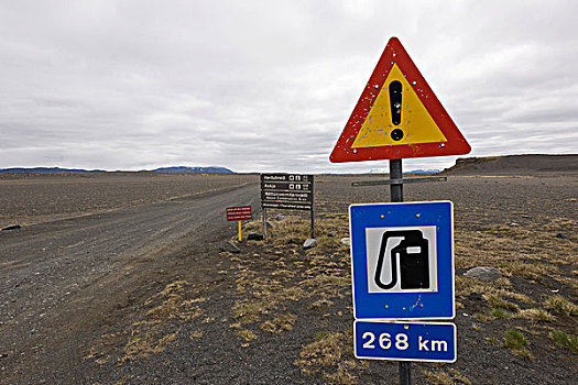 交通标志,警告标识,道路,加油站,冰岛,北欧