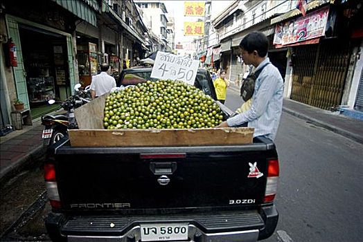 泰国,曼谷,卡车后斗,水果,出售,无肖像权
