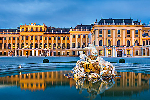 蓝色,钟点,影象,喷泉,前院,宫殿,维也纳