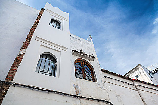 白色,墙壁,窗户,蓝天,麦地那,老,局部,丹吉尔,摩洛哥