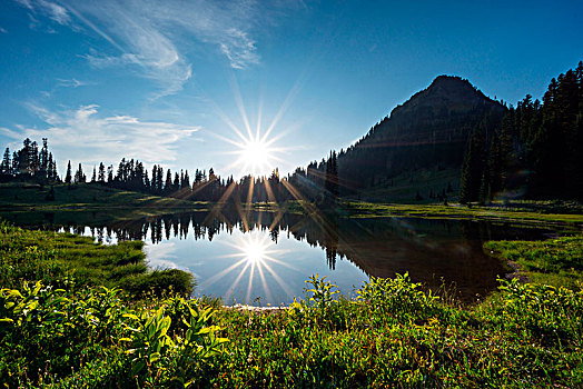 湖,雷尼尔山国家公园,西雅图,华盛顿,美国