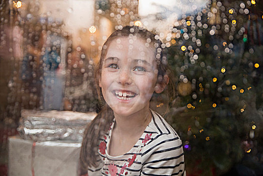 头像,高兴,女孩,湿,窗户,圣诞节,客厅