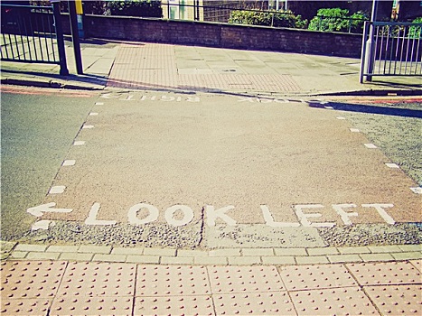 复古,看,右边,左边,标识,伦敦,人行横道