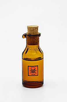 褐色,瓶子,浇注,软木塞,警告,不干胶,有毒