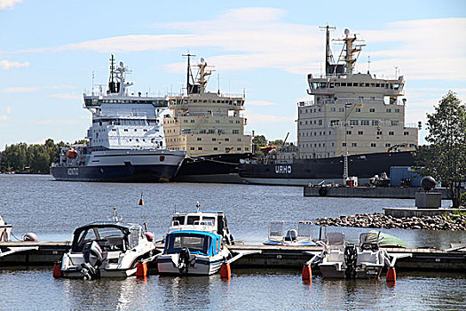 三个,破冰船,停靠,赫尔辛基,港口