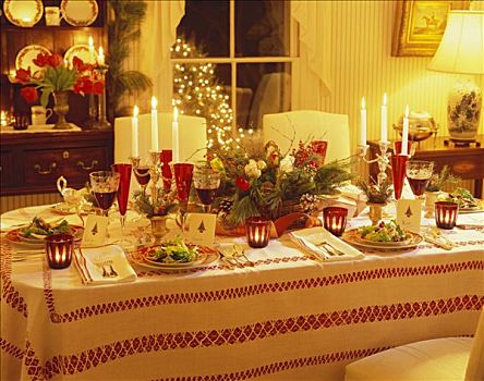 圣诞桌,布置,沙拉