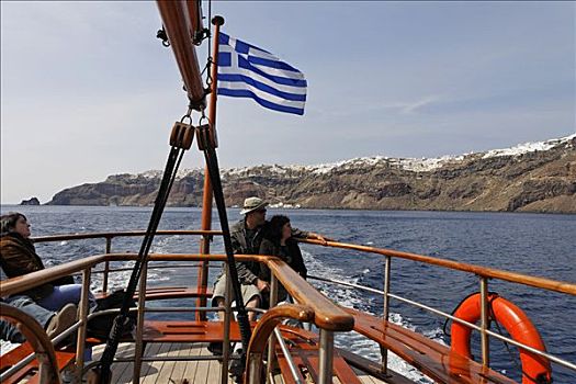 观光,旅游,船,火山口,锡拉岛,希腊