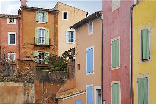 彩色,房子,建筑,鲁西荣,朗格多克-鲁西永大区,普罗旺斯,法国南部,欧洲