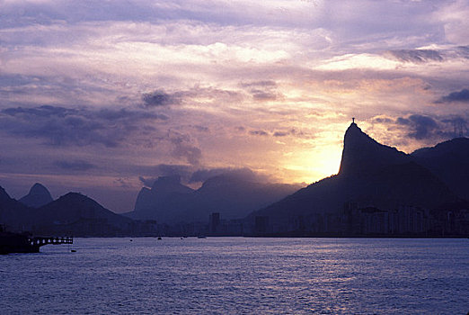 巴西,里约热内卢,日落,科科瓦多,山,背景