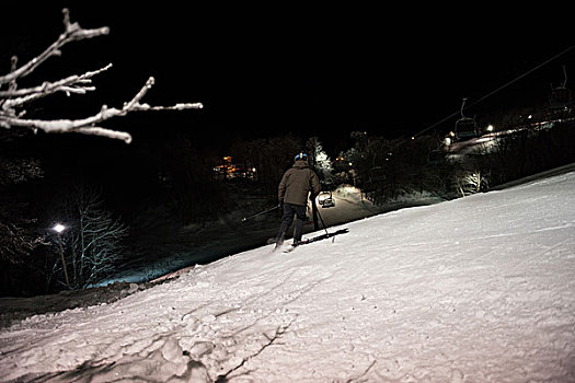 滑雪,雪,阿尔卑斯山,夜晚