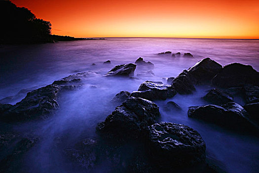 日落,俯视,水,夏威夷,美国