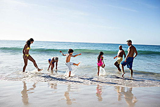 可爱,家庭,玩,水,海滩